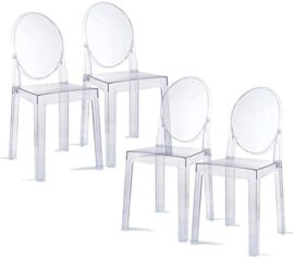 LAFII.T Set de 4 chaises de Salle à Manger Ghost - Transparent - pour Maquillage ou Coiffeuse - Style Ghost - Chaise Moderne - Amovible et Non empilable - Transparent - 4 pièces