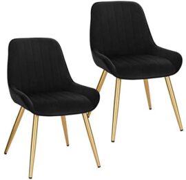 Lestarain Lot de 2 Chaises de Salle à Manger avec Dossier Chaise de Cuisine Rétro Chaise de Salon Assise en Velours et Pieds en Métal,Noir