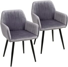 Lot de 2 Chaises de Salle à Manger Chaise Velours Chaises Scandinaves Fauteuil Chaise de Cuisine Rembourrée en Tissu Chaise de Salon Rétro, Gris