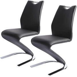 Lot de 2 chaises de salle à manger modernes rembourrées en cuir synthétique avec cadre en métal – Charge de 330 lb – Facile à nettoyer – Noir Lot de 2 chaises de salle à manger modernes rembourrées en cuir synthétique avec cadre en métal – Charge de 330 lb – Facile à nettoyer – Noir