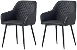 Lot de 2 chaises de salon, salle à manger en PU – Couleur au choix – Design rétro – Chaise avec dossier – Pieds en métal – Noir Lot de 2 chaises de salon, salle à manger en PU – Couleur au choix – Design rétro – Chaise avec dossier – Pieds en métal – Noir