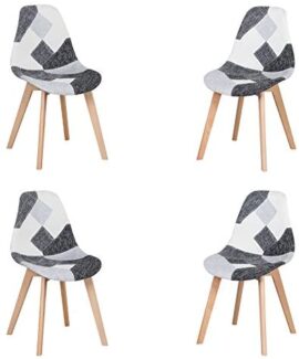 Lot de 4 Chaise Patchwork Design Rétro,Chaises de Salle à Manger rembourrées avec Pieds en hêtre,Convient pour Salle à Manger Restaurant Salon(Gris)