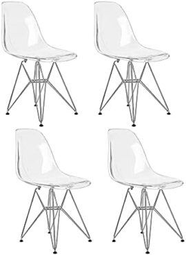 Lot de 4 Ghost Chaises en Polycarbonate, Acier pour Salle à Manger, Salon, Bureau, 40 x 46 x 86 cm, Transparent