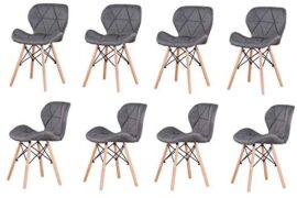 Lot de 4 chaises de salle à manger de style rétro en tissu de lin avec dossier doux et assise rembourrée Lot de 4 chaises de salle à manger de style rétro en tissu de lin avec dossier doux et assise rembourrée