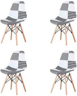 Lot de 4 chaises de salle à manger en mosaïque de style scandinave moderne avec patchwork et chaises en bois massif de style scandinave (noir)