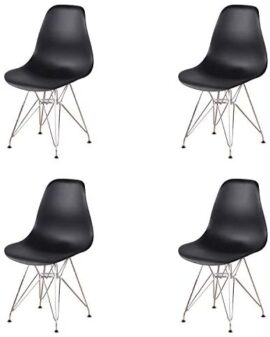 Lot de 4 chaises de salle à manger modernes de style européen avec pieds en bois et peinture respectueuse de l’environnement, noir, blanc (noir) Lot de 4 chaises de salle à manger modernes de style européen avec pieds en bois et peinture respectueuse de l’environnement, noir, blanc (noir)