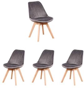 Lot de 4 chaises de salle à manger scandinaves - Loisir moderne en velours de Siglo - Chaises rétro en bois de hêtre massif en tulipe - Gris