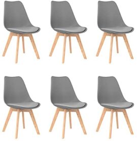 Lot de 6 Chaises de Salle à Manger en Chêne - Chaise Scandinave avec Rembourrée Confort Ergonomique Design Rétro - Chaise de Bureau Cuisine Pieds de chêne - Gris