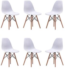 Lot de 6 chaises de salle à manger scandinaves avec pieds en bois massif pour salle à manger, cuisine, salon, meubles de maison (blanc 6)