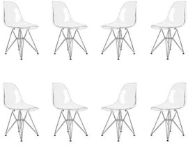 Lot de 8 Ghost Chaises en Acrylique Polycarbonate + Acier pour Salle à Manger, Salon, 46 x 40 x 86 cm, Transparent Lot de 8 Ghost Chaises en Acrylique Polycarbonate + Acier pour Salle à Manger, Salon, 46 x 40 x 86 cm, Transparent