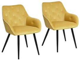 MEUBLE COSY Lot de 2 Chaise Salle à Manger Scandinaves en Velours Jaune Fauteuil Salon Design avec Accoudoirs, 56x59x75cm MEUBLE COSY Lot de 2 Chaise Salle à Manger Scandinaves en Velours Jaune Fauteuil Salon Design avec Accoudoirs, 56x59x75cm