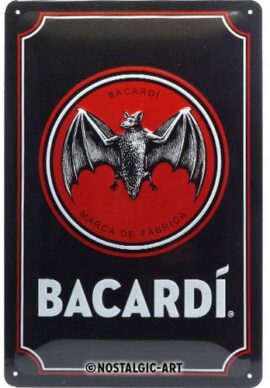 Nostalgic-Art Plaque vintage, Bacardi – Logo Black – Idée de cadeau pour fans de rhum, en métal, Design retro pour la décoration, 20 x 30 cm 22319