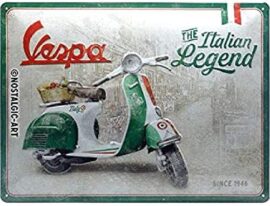 Nostalgic-Art Plaque vintage Vespa – Italian Legend – Idée de cadeau pour les fans de scooters, en métal, Design retro pour la décoration, 30 x 40 cm