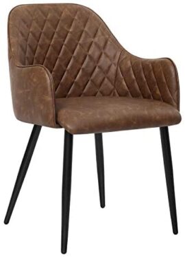 SONGMICS Lot de 2 Chaise de Salle à Manger, Fauteuil, Siège Moderne rembourrée, avec Dossier, revêtement en PU Vintage, Charge 110 kg, pour Salle à Manger, Marron LDC085K02