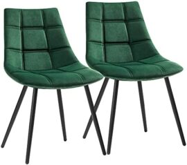 SONGMICS Lot de 2 Chaises de salle à manger, Siège moderne, rembourrées, avec pieds en métal, surface en velours lisse, Vert LDC084C01