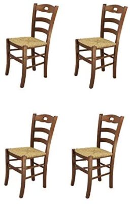 Tommychairs - Set 4 chaises Savoie pour Cuisine, Bar et Salle à Manger, Robuste Structure en Bois de hêtre peindré en Couleur Noyer et Assise en Paille