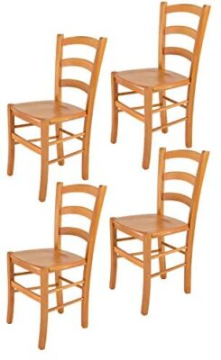 Tommychairs - Set 4 chaises Venice pour Cuisine, Bar et Salle à Manger, Robuste Structure en Bois de hêtre peindré en Couleur Miel et Assise en Bois