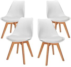 VADIM Chaise Blanche Scandinave Lot de 4, Chaises Salle a Manger avec Pieds en Bois Massif pour Salon, Salle à Manger, Cuisine,Bureau VADIM Chaise Blanche Scandinave Lot de 4, Chaises Salle a Manger avec Pieds en Bois Massif pour Salon, Salle à Manger, Cuisine,Bureau