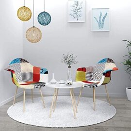 VADIM Lot de 2 chaises de Salle à Manger en Patchwork, chaises de Salon, fauteuils Multicolores avec Dossier en Lin, Tissu et Bois, Style Pieds en métal, Multicolore