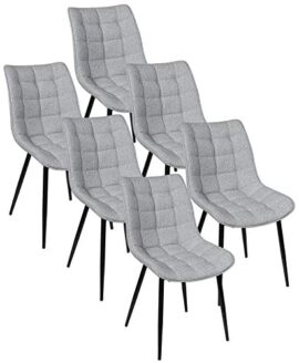 WOLTU 6 X Chaise de Salle à Manger Chaise Design Moderne Assise en Lin Bien rembourrée Cadre en métal,Gris Clair BH206hgr-6