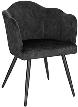 WOLTU BH313dgr-1 1 pièce Chaise de Salle à Manger en Velours avec Dossier en Pétale et Pieds en Métalliques Fauteuil Relaxant Chaise de Réception Gris Foncé