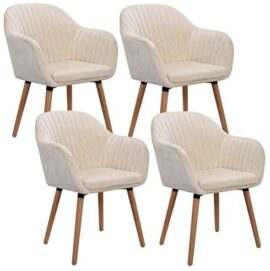 WOLTU Lot de 4 Chaises de Salle à Manger Chaise de Loisirs en Velours et Bois Massif,Chaises de réception Crème Blanc BH95cm-4