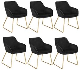 WOLTU Lot de 6 Chaises de Salon Chaises de Cuisine en Velours et métal,Chaises de Salle à Manger Noir BH246sz-6