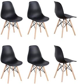 WV LeisureMaster Lot de 6 chaises de salle à manger en ABS avec pieds en bois (noir, 6)