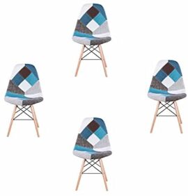 WV LeisureMaster – Lot de 4 chaises de salle à manger nordique classique scandinave, tissu en lin, pieds en bois de hêtre massif, convient pour salle à manger, salon (bleu, 4)