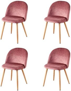 n/c JIASEN Lot de Rétro Chaises de Loisirs en Tissu de Velours Chaises de Salle à Manger Rembourrées avec des Jambes en Métal Style Bois pour la Maison Le Salon et Le Bureau (Rose, 4)