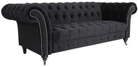 Menzzo Chesterfield Canapé en Velours, Noir, L225 x P85 x H78 cm Menzzo Chesterfield Canapé en Velours, Noir, L225 x P85 x H78 cm 2