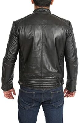 Veste en Cuir Véritable de Style de Motard pour Hommes Zip Up Manteau Matelassé Ron Noir Veste en Cuir Véritable de Style de Motard pour Hommes Zip Up Manteau Matelassé Ron Noir 2