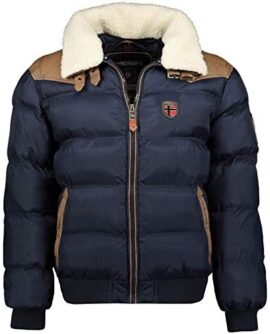 Geographical Norway ABRAMOVITCH Men - Veste Chaude Homme Tissu Impermeable - Manteau Epais Capuche Fourrure Outdoor - Blouson Doudoune Matelasse Hiver Exterieur Parka Hommes