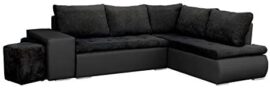 MEUBLO Canapé d'angle Convertibles avec Deux poufs Tissu + Simili Cuir BELGRAD (Noir, Canapé d'angle Droit)