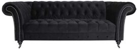 Menzzo Chesterfield Canapé en Velours, Noir, L225 x P85 x H78 cm