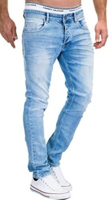 Merish Jeans Hommes Straight Fit Coutures épaisses Delavé Stone Denim Modell J9148