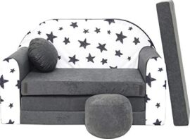 Pro Cosmo Canapé lit avec Pouf pour Enfants AC1 – Gris – Etoiles – 168 x 98 x 60 cm Pro Cosmo Canapé lit avec Pouf pour Enfants AC1 – Gris – Etoiles – 168 x 98 x 60 cm