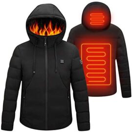 Veste Chauffante à Capuche,Veste Chaude avec 3 Niveaux de Chauffage,Interface USB,Hommes Femmes Hiver Manteaux Imperméable Coupe-Vent pour Le Travail en extérieur Tenue Quotidienne Ski Équitation Moto