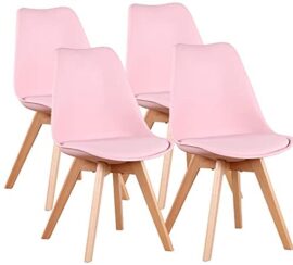 1 lot de 4 ou 6 chaises de salle à manger de couleur scandinave avec coussin en polyuréthane et pieds en hêtre (rose)