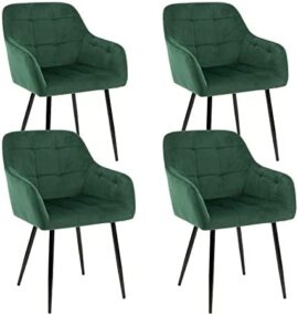 BlueOcean Furniture Lot de 4 chaises de salle à manger rembourrées en velours avec dossier et pieds en métal pour chambre à coucher (Vert, 4 pièces)