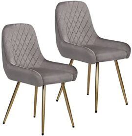 Wolmics Chaises de Salle à Manger Chaise Scandinave Velours Lot de 2 avec accoudoirs,Chaise Fauteuil Chaise Cuisine avec Pieds doré en Métal,Gris Clair