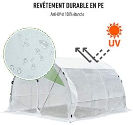 Outsunny Serre de Jardin Tunnel Surface Sol 9 m² 3L x 3l x 2H m châssis Tubulaire renforcé 25 mm Double Porte avec poignées Blanc Outsunny Serre de Jardin Tunnel Surface Sol 9 m² 3L x 3l x 2H m châssis Tubulaire renforcé 25 mm Double Porte avec poignées Blanc 4