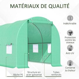 Outsunny Serre de Jardin Tunnel 4,5L x 2l x 2H m châssis Tubulaire Acier galvanisé renforcé 1,8 cm 6 fenêtres 1 Porte Vert Outsunny Serre de Jardin Tunnel 4,5L x 2l x 2H m châssis Tubulaire Acier galvanisé renforcé 1,8 cm 6 fenêtres 1 Porte Vert 4