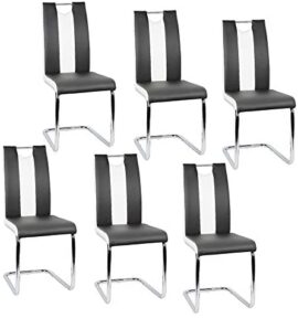 Lot de 6 Chaise de Salle à Manger Chaises de Maison en Forme d’arc à Dossier Unique pour Cuisine/Salle à Manger/Jardin (Noir-Blanc, 6) Lot de 6 Chaise de Salle à Manger Chaises de Maison en Forme d’arc à Dossier Unique pour Cuisine/Salle à Manger/Jardin (Noir-Blanc, 6) 2