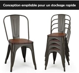 Costway Lot 4 Chaises Salle à Manger Empilable de Style Industriel en Acier Convient pour Bistrot,Cuisine,Bar,Café, Jardin,Balcon 52 x 44 x 84cm (L x l x H) Charge Max. 120kg (Marron) Costway Lot 4 Chaises Salle à Manger Empilable de Style Industriel en Acier Convient pour Bistrot,Cuisine,Bar,Café, Jardin,Balcon 52 x 44 x 84cm (L x l x H) Charge Max. 120kg (Marron) 2