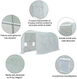 Outsunny Serre de Jardin Tunnel Surface Sol 9 m² 4,5L x 2l x 2H m châssis Tubulaire renforcé 18 mm 6 fenêtres Blanc Outsunny Serre de Jardin Tunnel Surface Sol 9 m² 4,5L x 2l x 2H m châssis Tubulaire renforcé 18 mm 6 fenêtres Blanc 5