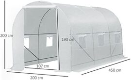 Outsunny Serre de Jardin Tunnel Surface Sol 9 m² 4,5L x 2l x 2H m châssis Tubulaire renforcé 18 mm 6 fenêtres Blanc Outsunny Serre de Jardin Tunnel Surface Sol 9 m² 4,5L x 2l x 2H m châssis Tubulaire renforcé 18 mm 6 fenêtres Blanc 3