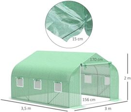 Outsunny Serre Tunnel de Jardin 3,5 x 3 x 2 m Grande Taille 6 fenêtres Vert Outsunny Serre Tunnel de Jardin 3,5 x 3 x 2 m Grande Taille 6 fenêtres Vert 3