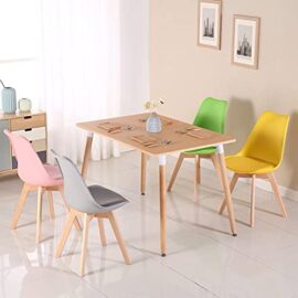 1 lot de 4 ou 6 chaises de salle à manger de couleur scandinave avec coussin en polyuréthane et pieds en hêtre (rose) 1 lot de 4 ou 6 chaises de salle à manger de couleur scandinave avec coussin en polyuréthane et pieds en hêtre (rose) 3