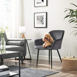 SONGMICS Chaise de Salle à Manger, Fauteuil, Siège rembourrée, avec accoudoirs, Largeur d’Assise 49 cm, Pieds en métal, revêtement en Velours, Charge 110 kg, pour Salon, Chambre, Gris LDC087G01 SONGMICS Chaise de Salle à Manger, Fauteuil, Siège rembourrée, avec accoudoirs, Largeur d’Assise 49 cm, Pieds en métal, revêtement en Velours, Charge 110 kg, pour Salon, Chambre, Gris LDC087G01 7